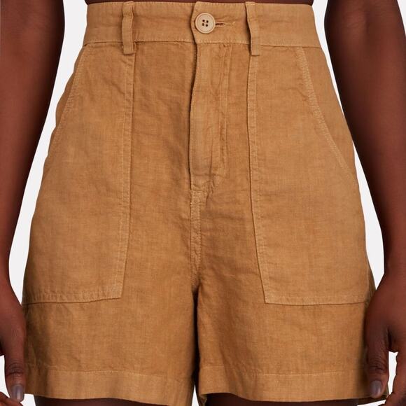 ENZA COSTA Linen High Waisted Short Womens Medium Brown Lightweight Quiet Luxury - Picture 4 of 16